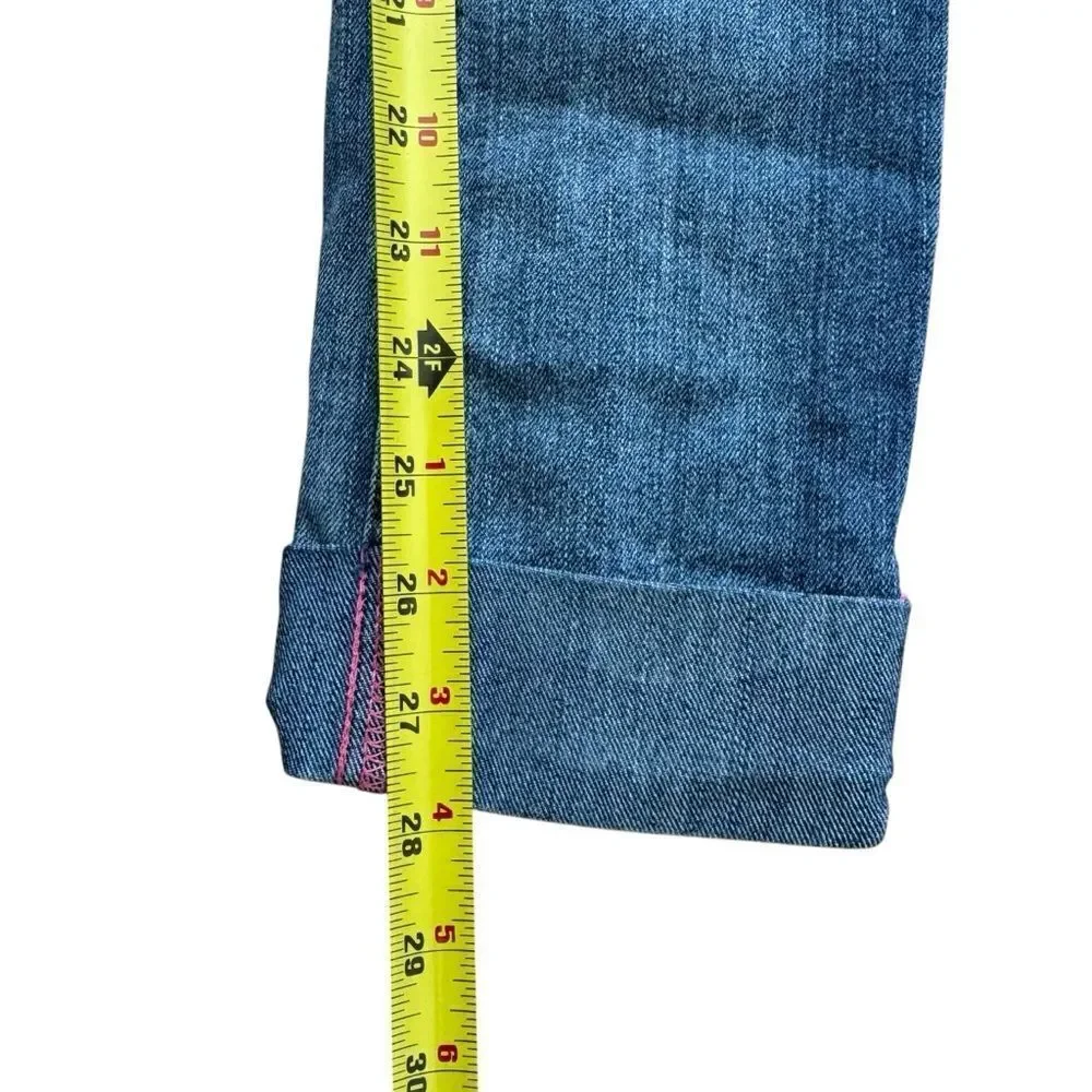 Y2K Justice Blue Denim Jeans Straight Rolled Up Cuff Faded Distressed 12S